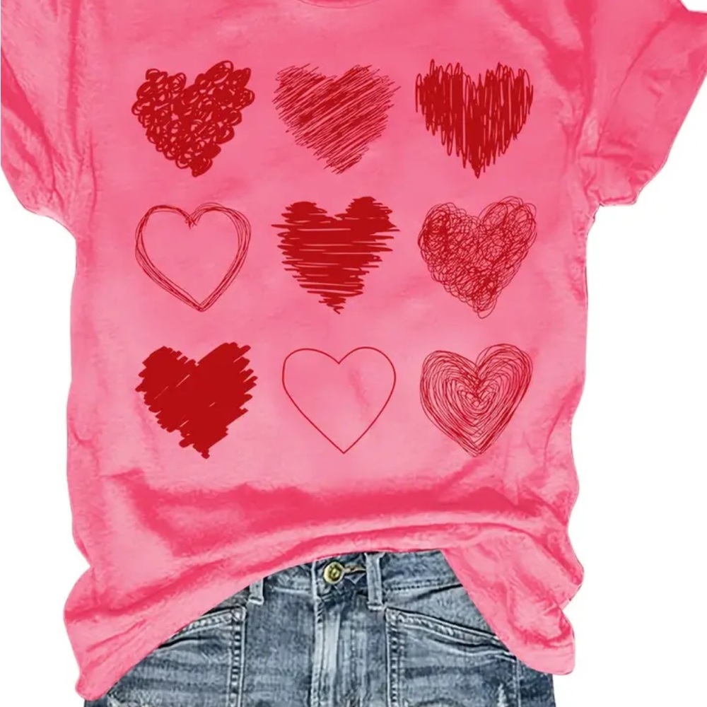New Pink Heart Graphic T-Shirt